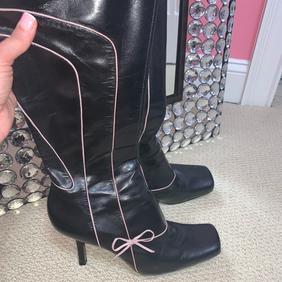 Nine West Black Boots with baby pink bow detail - Picture 1 of 5